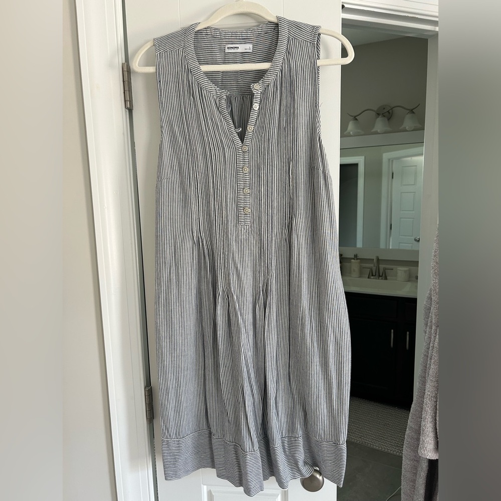 Striped Sleeveless Button-Down Dress